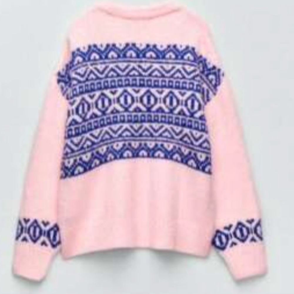 ZARA BUBBLEGUM PINK & BLUE KNIT SWEATER | CREW NECK | LONG SLEEVES | M - Picture 9 of 12